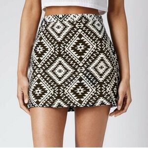Topshop Petite Black White Geometric Bodycon Mini Skirt NWOT Size 0